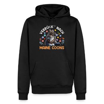Maman chat FOLLE DES MAINE COONS Drôle - Sweat à capuche Premium bio Homme - noir - Devant - Nico (187cm)