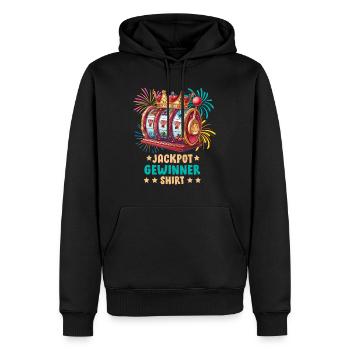 Spielautomat JACKPOT GEWINNER SHIRT 777 Casino - Männer Premium Bio Hoodie - Schwarz - Vorne - Nico (187cm)