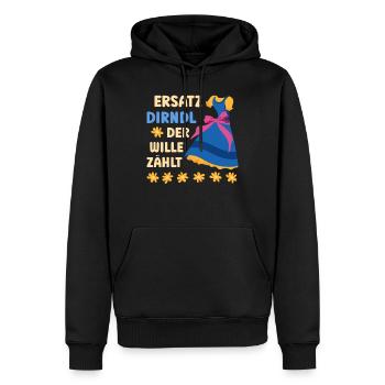 Münchner Volksfest ERSATZ DIRNDL DER WILLE ZÄHLT - Männer Premium Bio Hoodie - Schwarz - Vorne - Nico (187cm)