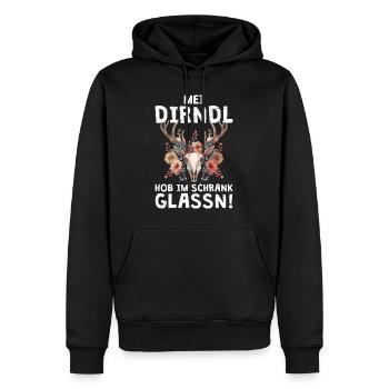 Mein Dirndl hab ich zuhause im Schrank gelassen - Männer Premium Bio Hoodie - Schwarz - Vorne - Nico (187cm)