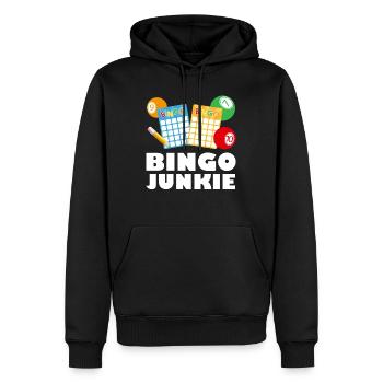 Bingospieler BINGO JUNKIE Binge Liebhaber - Männer Premium Bio Hoodie - Schwarz - Vorne - Nico (187cm)