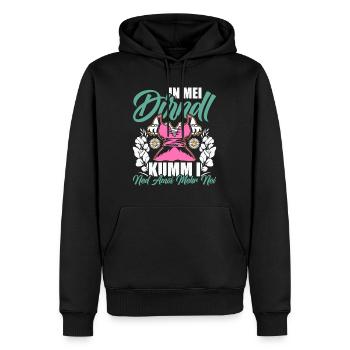 Münchner Volksfest IN MEI DIRNDL KUMM I NED NEI - Men’s Premium Organic Hoodie - black - Front - Nico (187cm)