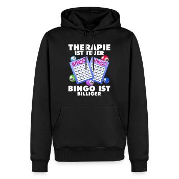 Bingo THERAPY IS EXPENSIVE BINGO IS CHEAPER - Men’s Premium Organic Hoodie - black - Front - Nico (187cm)
