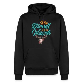 Münchner Volksfest MEI DIRNDL IS IN DA WÄSCH - Männer Premium Bio Hoodie - Schwarz - Vorne - Nico (187cm)