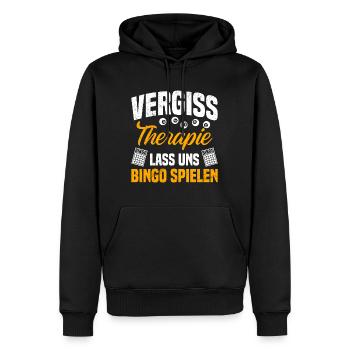 Bingospieler VERGISS DIE THERAPIE LASS UNS BINGO - Männer Premium Bio Hoodie - Schwarz - Vorne - Nico (187cm)