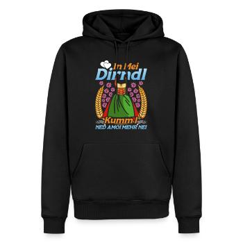 Münchner Volksfest IN MEI DIRNDL KUMM I NED NEI - Männer Premium Bio Hoodie - Schwarz - Vorne - Nico (187cm)