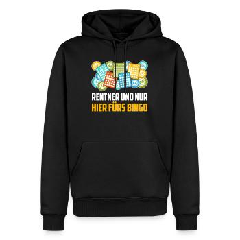 RENTNER UND NUR HIER FÜRS BINGO Lustiges - Männer Premium Bio Hoodie - Schwarz - Vorne - Nico (187cm)
