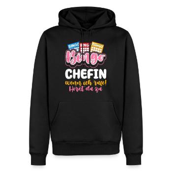 BINGO CHEFIN WENN ICH RUFE HÖRST DU ZU! Lustiges - Männer Premium Bio Hoodie - Schwarz - Vorne - Nico (187cm)