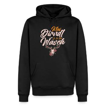 Münchner Volksfest MEI DIRNDL IS IN DA WÄSCH - Männer Premium Bio Hoodie - Schwarz - Vorne - Nico (187cm)