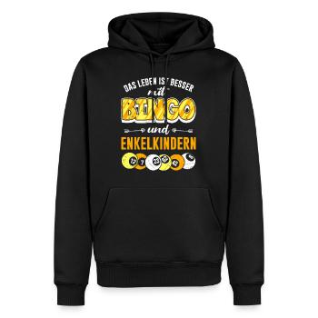 Bingo Mamie LA VIE EST MEILLEURE AVEC BINGO ET LES PETITS-ENFANTS - Sweat à capuche Premium bio Homme - noir - Devant - Nico (187cm)