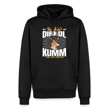 Münchner Volksfest IN MEI DIRNDL KUMM I NED NEI - Men’s Premium Organic Hoodie - black - Front - Nico (187cm)
