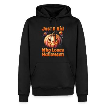 Halloween JUSTE UN ENFANT QUI AIME HALLOWEEN Effrayant - Sweat à capuche Premium bio Homme - noir - Devant - Nico (187cm)
