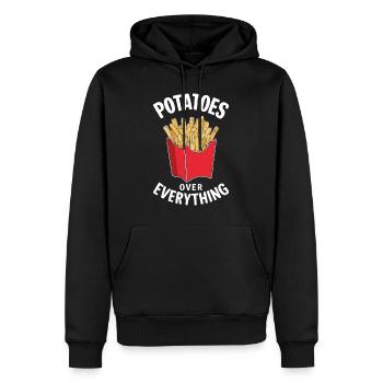 Lustiger Potatoes Over Everything Spruch Pommes - Männer Premium Bio Hoodie - Schwarz - Vorne - Nico (187cm)