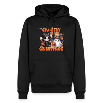 Halloween Kids GHOSTLY GREETINGS Funny - Men’s Premium Organic Hoodie - black - Front - Nico (187cm)