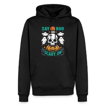 Fête d’Halloween Enfants SAY BOO SCARY ON Funny - Sweat à capuche Premium bio Homme - noir - Devant - Nico (187cm)