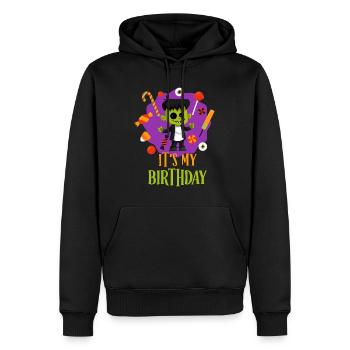 Fête d’Halloween Geburtstag C’EST MON ANNIVERSAIRE Zombie - Sweat à capuche Premium bio Homme - noir - Devant - Nico (187cm)