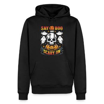 Fête d’Halloween Enfants SAY BOO SCARY ON Funny - Sweat à capuche Premium bio Homme - noir - Devant - Nico (187cm)