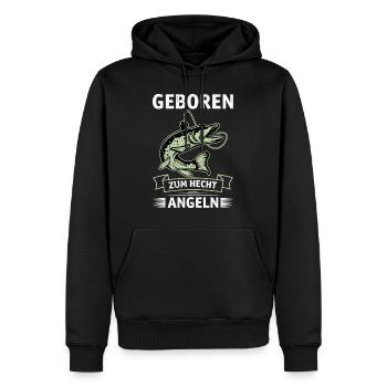 Hecht Angler Outfit GEBOREN ZUM HECHT ANGELN - Männer Premium Bio Hoodie - Schwarz - Vorne - Nico (187cm)