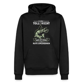 Angler DIESER TOLLE HECHT WEIß MIT SEINER RUTE - Männer Premium Bio Hoodie - Schwarz - Vorne - Nico (187cm)