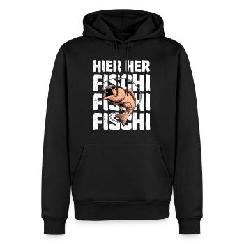Angeln HIER HER FISCHI FISCHI FISCHI Lustiges - Männer Premium Bio Hoodie - Schwarz - Vorne - Nico (187cm)