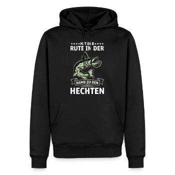 Hecht Angeln MIT DER RUTE IN DER HAND ZU DEN - Männer Premium Bio Hoodie - Schwarz - Vorne - Nico (187cm)