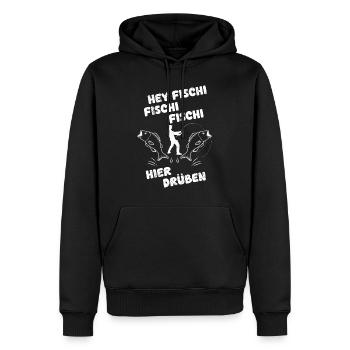 Angeln Hobby HEY FISCHI FISCHI FISCHI HIER DRÜBEN - Männer Premium Bio Hoodie - Schwarz - Vorne - Nico (187cm)
