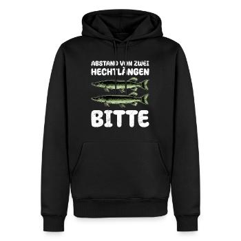 Hecht Angeln ABSTAND VON ZWEI HECHTLÄNGEN BITTE - Männer Premium Bio Hoodie - Schwarz - Vorne - Nico (187cm)