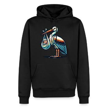 Süßer Storch mit Baby in Tragetuch - - Männer Premium Bio Hoodie - Schwarz - Vorne - Nico (187cm)
