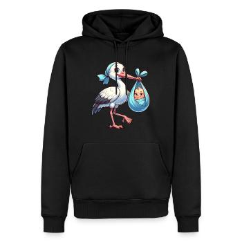 Jolie illustration d’une cigogne avec bébé dans le - Sweat à capuche Premium bio Homme - noir - Devant - Nico (187cm)