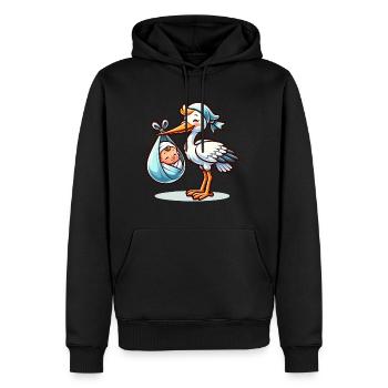 Niedlicher Storch Mit Baby Motiv – Willkommen - Männer Premium Bio Hoodie - Schwarz - Vorne - Nico (187cm)