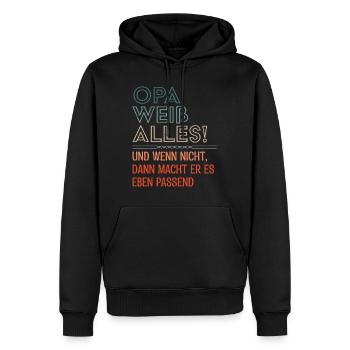 OPA WEIß ALLES UND WENN NICHT MACHT ER ES PASSEND - Männer Premium Bio Hoodie - Schwarz - Vorne - Nico (187cm)