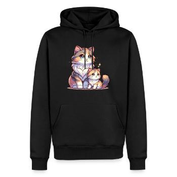 Maman mignonne et bébés chats avec de grands yeux - Sweat à capuche Premium bio Homme - noir - Devant - Nico (187cm)