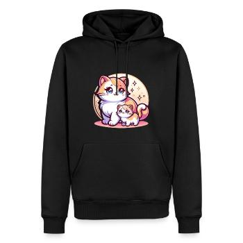 Mignon chat maman avec chaton devant - Sweat à capuche Premium bio Homme - noir - Devant - Nico (187cm)