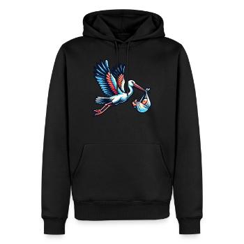 Cigogne portant bébé Artwork - Sweat à capuche Premium bio Homme - noir - Devant - Nico (187cm)