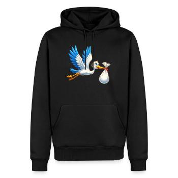 Niedlicher Storch Mit Babybündel Illustration - Männer Premium Bio Hoodie - Schwarz - Vorne - Nico (187cm)