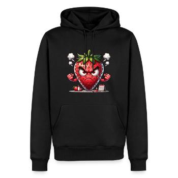 Wütende Erdbeere Cartoon Illustration - Männer Premium Bio Hoodie - Schwarz - Vorne - Nico (187cm)
