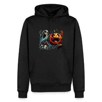 Drôle de citrouille et de poursuite de fantômes - Sweat à capuche Premium bio Homme - noir - Devant - Nico (187cm)