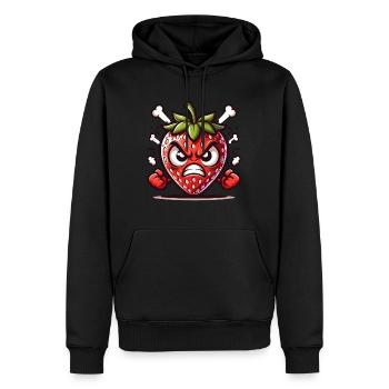 Fraise en colère dessin animé illustration - Sweat à capuche Premium bio Homme - noir - Devant - Nico (187cm)