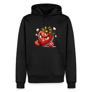Wütende Erdbeere Cartoon Illustration - Männer Premium Bio Hoodie - Schwarz - Vorne - Nico (187cm)