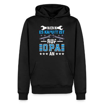 Opi WENN ES KAPUTT IST RUF OPA AN Lustiges - Männer Premium Bio Hoodie - Schwarz - Vorne - Nico (187cm)