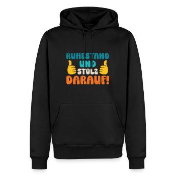 RUHESTAND UND STOLZ DARAUF! Lustiges Rentner - Männer Premium Bio Hoodie - Schwarz - Vorne - Nico (187cm)