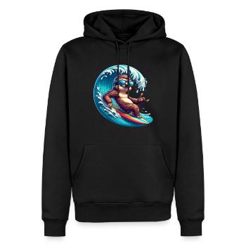 Entspannter Faultier-Surfer Auf Welle - Männer Premium Bio Hoodie - Schwarz - Vorne - Nico (187cm)