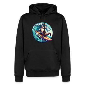 Cool Surfing Otter Illustration with Sunglasses - Men’s Premium Organic Hoodie - black - Front - Nico (187cm)