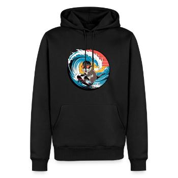 Loutre Cool Sur Skateboard Dans Vague - Sweat à capuche Premium bio Homme - noir - Devant - Nico (187cm)