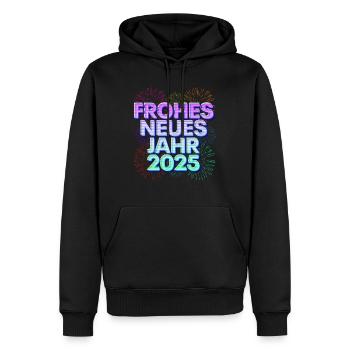 Silvester HAPPY NEW YEAR 2025 Silvester Party - Männer Premium Bio Hoodie - Schwarz - Vorne - Nico (187cm)