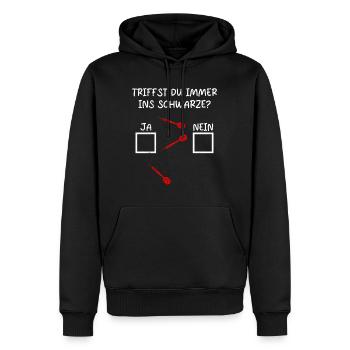 Dartspieler TRIFFST DU IMMER INS SCHWARZE? - Männer Premium Bio Hoodie - Schwarz - Vorne - Nico (187cm)