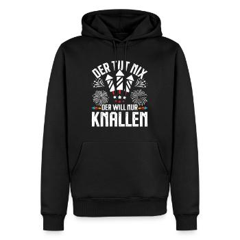 Feuerwerk DER TUT NIX DER WILL NUR KNALLEN - Männer Premium Bio Hoodie - Schwarz - Vorne - Nico (187cm)