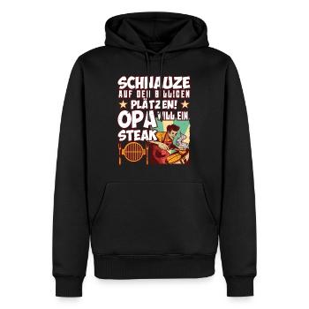Opi SCHNAUZE AUF DEN BILLIGEN PLÄTZEN OPA WILL - Männer Premium Bio Hoodie - Schwarz - Vorne - Nico (187cm)