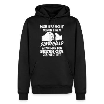 Opi WER BRAUCHT SCHON SUPERHELDEN HABE DEN BESTEN - Männer Premium Bio Hoodie - Schwarz - Vorne - Nico (187cm)