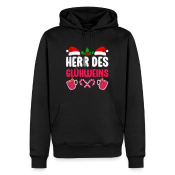 Glühwein HERR DES GLÜHWEINS Lustiges Weihnachts - Männer Premium Bio Hoodie - Schwarz - Vorne - Nico (187cm)